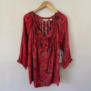 Caffe Marrakesh Red Floral Tassels Top Size 2X